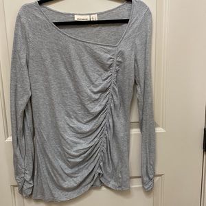 DKNY Grey Long Sleeve Asymmetrical Scoop Neck Shirt - Size Small